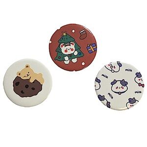 3 Pcs 2.75in Round Vanity Mirror Makeup Mirror with Cow and Bear Patterns